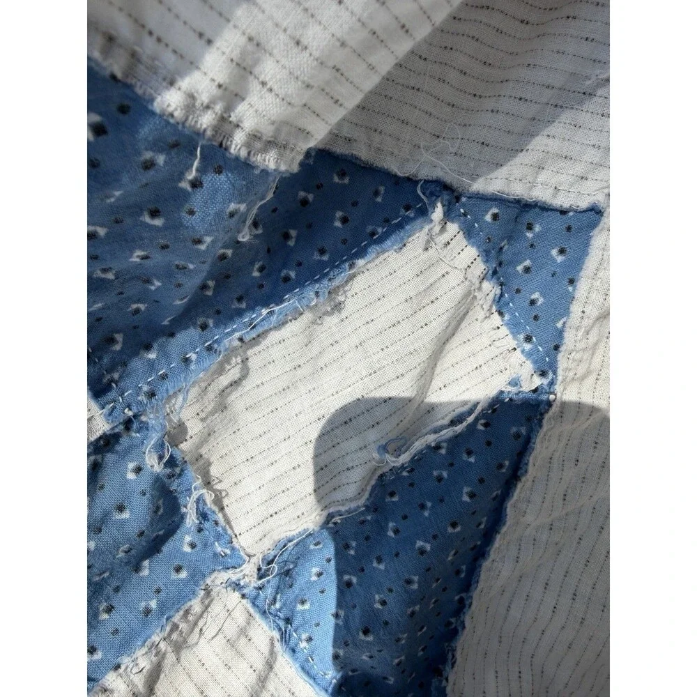 Early 1900’s Hand Stitched Quilt Top Only Shirt Fabric Feed Sack Cotton 74x 61